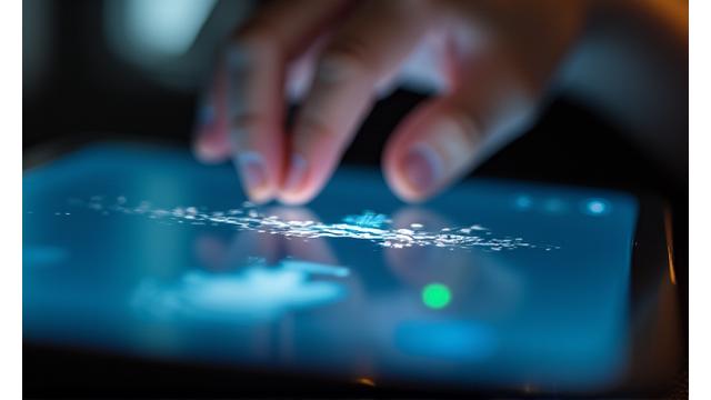 触覚フィードバック機能のアイコンと、振動するタブレットの画面